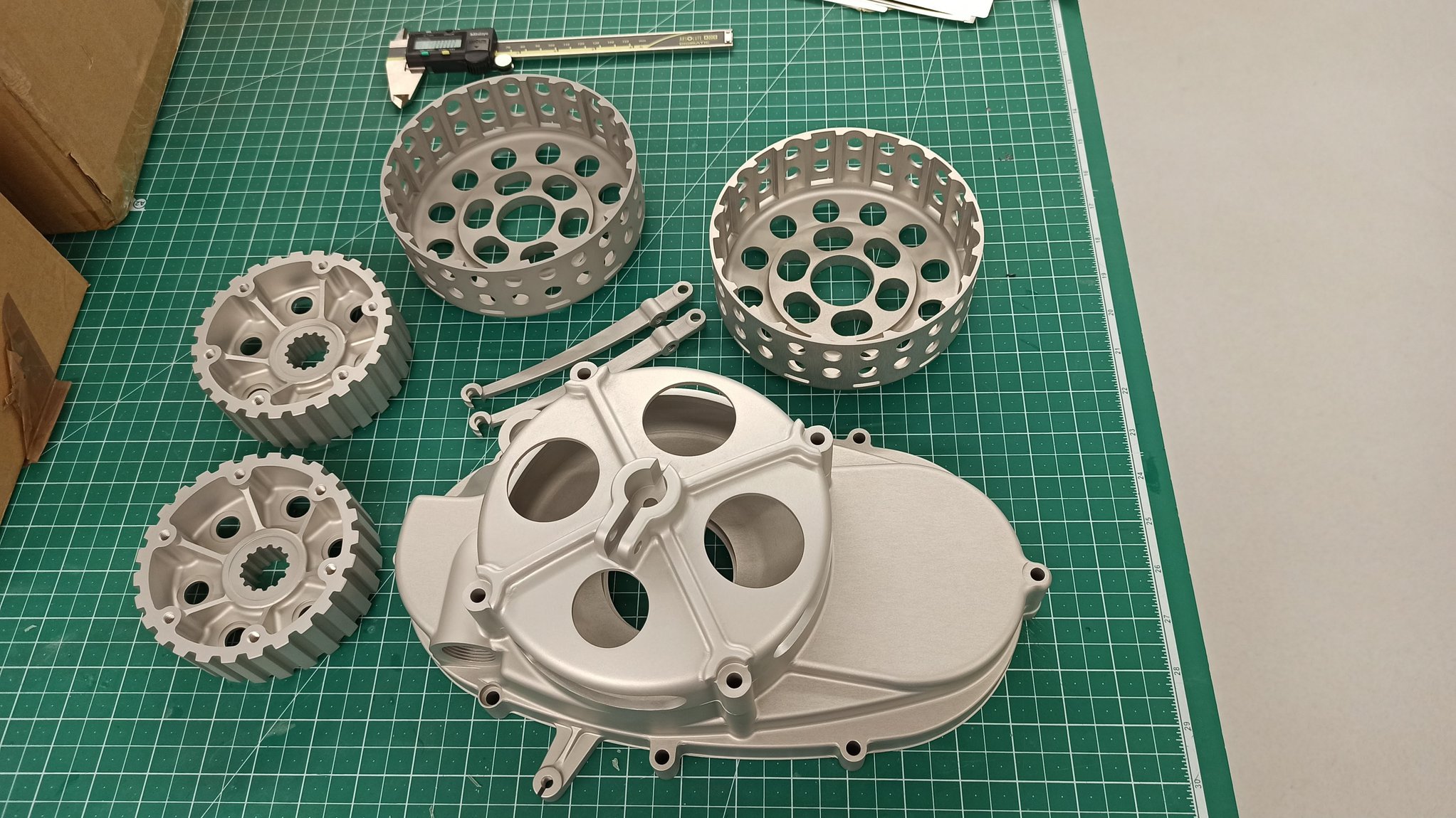 BikeStow CNC gantry assembly with vacuum clamp ring, linear rails and spindle drive on the workbench